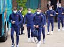 The England players board the coach to Wembley