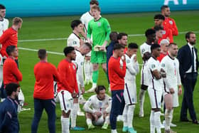 A dejected England side after the penalty shootout at Wembley