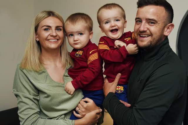 Chloe and Joe Banks with their twin sons Albie and Luca