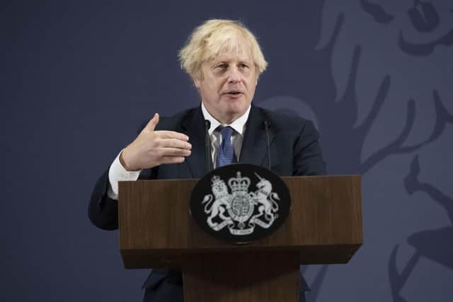 Prime minister Boris Johnson delivering his speech on levelling up
