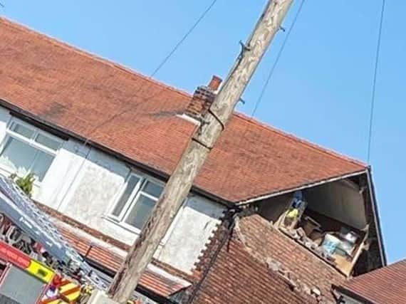 This image of the collapsed gable end of the a house on Old Lane, Shevington, has been widely shared on social media