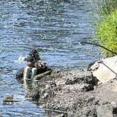 Police divers were seen searching the River Eden this morning