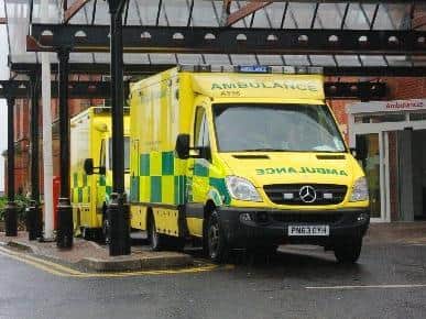 Ambulances outside Wigan Infirmary's busy A&E department