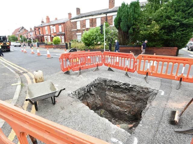 The sinkhole on Springfield Road in Wigan