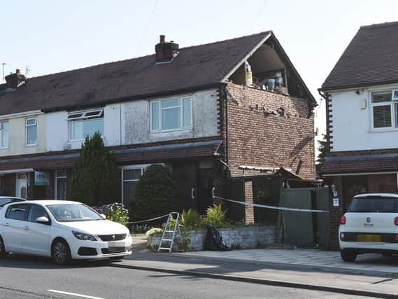 The house in Old Lane in Shevington after the gable end collapsed