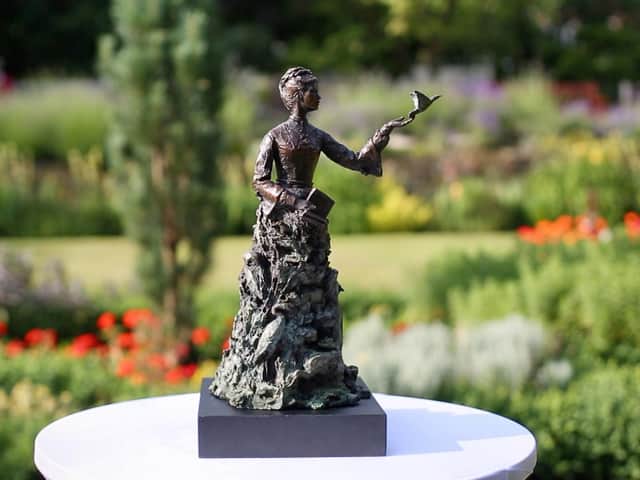Eve Shepherds design for the statue of Emily Williamson. Emily was the Lancaster-born founder of the RSPB. The design is one of four maquettes which will tour RSPB reserves around the country to enable the public to see them and vote on their favourite. The winner could be placed in Emily's marital home in Manchester