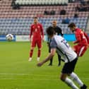 Callum Lang curls home what proved to be the winning goal against Preston