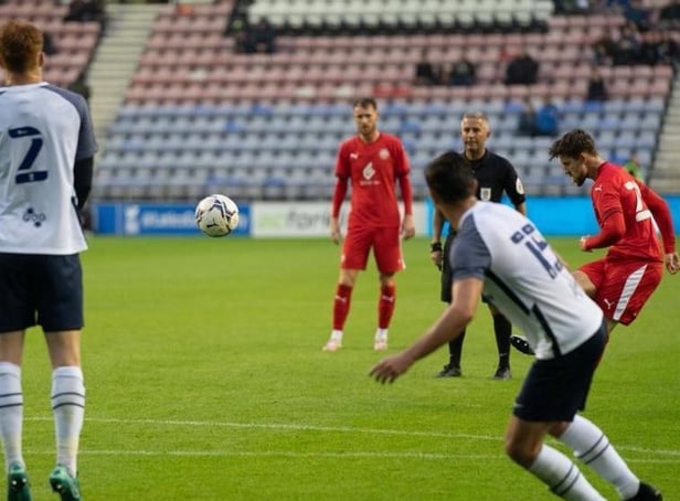 Callum Lang curls home what proved to be the winning goal against Preston