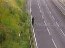 The man, who appears to be dressed all in black, was spotted by motorway police on the motorway CCTV at around 7.50am