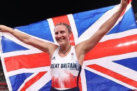 Chorley's Bronze medal winner Holly Bradshaw of Team Great Britain celebrates after the Women's Pole Vault Final at the Tokyo 2020 Olympic Games