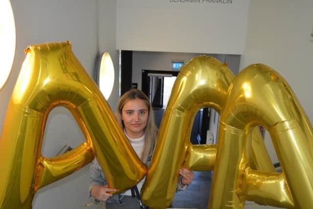 Wigan and Leigh College student Ella Tinsley who gained three As in psychology, media and English combined. She is now going to the University of Salford to study law and criminology