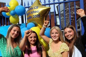 Lowton High School pupils celebrate their GCSE results: Lily Chesworth, Sophie Norgrove, Savannah Normanton and Eleanor Simpson