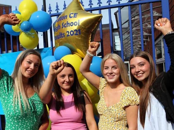 Lowton High School pupils celebrate their GCSE results: Lily Chesworth, Sophie Norgrove, Savannah Normanton and Eleanor Simpson