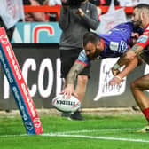 Jake Bibby goes over for Wigan's first try
