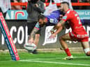 Jake Bibby goes over for Wigan's first try