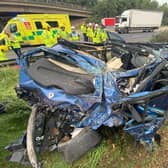 Three people have been hospitalised after a car and a lorry collided on the M6. (Credit: Knutsford Fire Station)