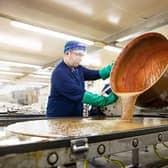 Molten mint ball mixture at the Wm Santus factory