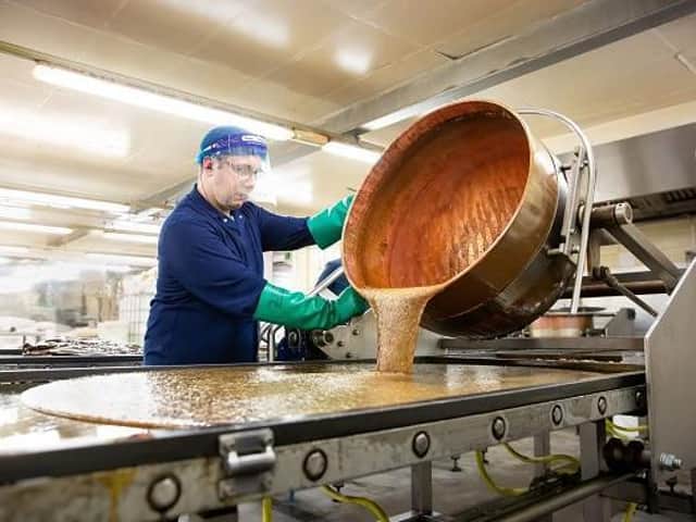 Molten mint ball mixture at the Wm Santus factory