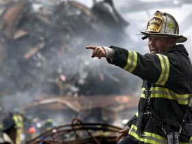 A firefighter is seen in the aftermath of the World Trade Centre attacks on September 11, 2001