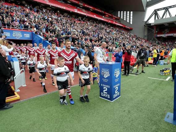 Sean O'Loughlin leads Wigan out in a retro shirt at the 2019 Magic Weekend. Should the event become a Nines festival?