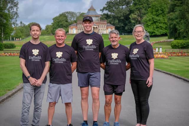 A team of runners are getting ready to do the Wigan 10k next month and raise money for Daffodils Dreams, which supports vulnerable children and their families. L-R Ben McNamara, Paul Bateman, Dave King, Councillor Lawrence Hunt and Maureen Holcroft.