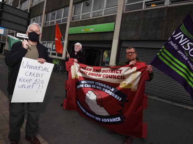 Protestors in Wigan town centre yesterday