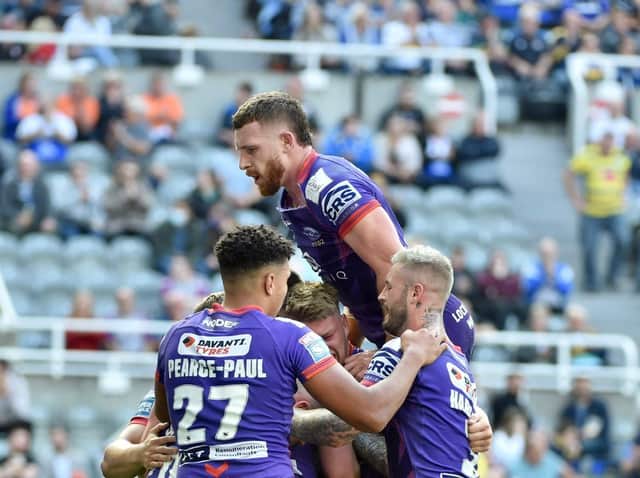 Celebrating Ethan Havard's first-half try