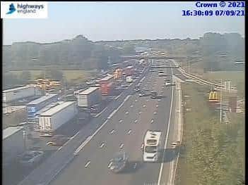 There was a two-hour delay stretching back 6.5 miles on the approach to the scene. (Credit: Highways England)
