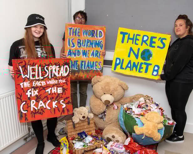 Lola and Ella with their artwork