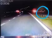 The car, circled heading the wrong way down the M6 on Saturday. Photo: Lancs Road Police