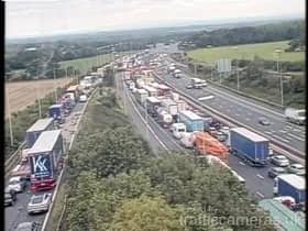 Traffic was temporarily stopped on the M6 northbound following a "serious crash". (Credit: National Highways)