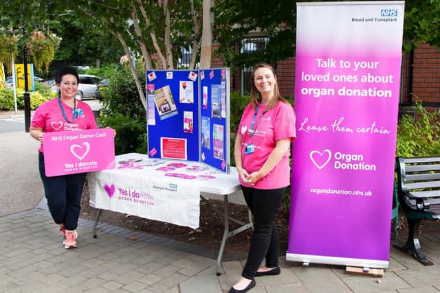 Vikki Lloyd and Ann Joyce promoting organ donation