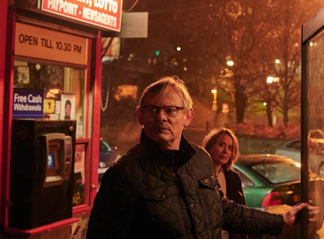 Martin Clunes and Beth Goddard followed a lead to a phone box in Manhunt: The Night Stalker, an ITV drama based on a real-life investigation