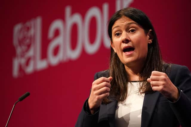 Shadow foreign secretary Lisa Nandy speaks on stage at the Labour Party conference in Brighton
