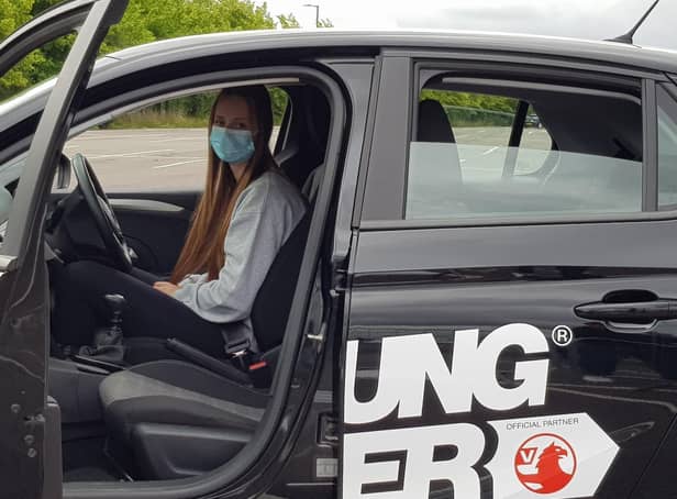 Aimee Crompton-Hesford behind the wheel at a recent Young Driver lesson