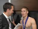 Phil Wilkinson interviews Sam Tomkins in the Wembley dressing room in 2011