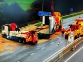 The M6 is currently closed northbound between junctions 14 and 15 near Stafford after a lorry overturned at around 9am