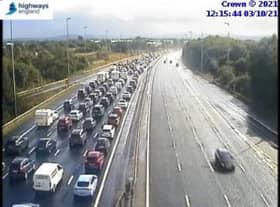 Motorway cameras showed queuing traffic after a crash on the M6 at around noon on Sunday, October 3, 2021 (Picture: Highways England)
