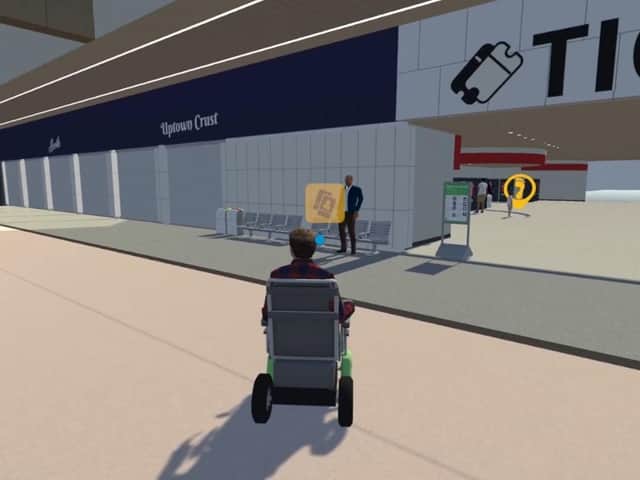 Images from the new virtual reality simulation which could help disabled travellers get improved access to Northern rail services in Lancashire