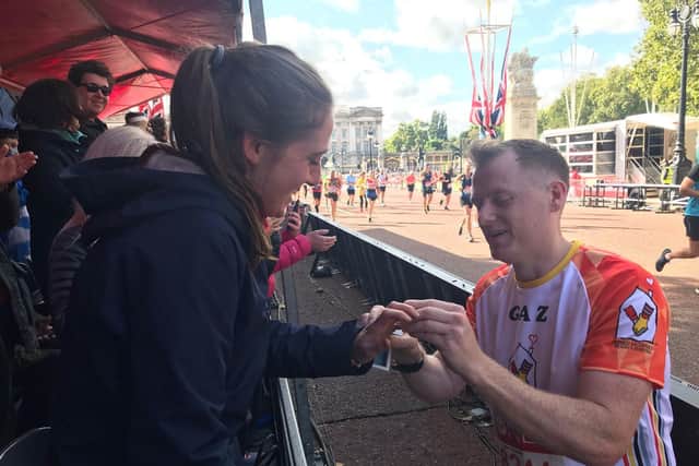 Gareth Leyland proposed to girlfriend Lauren during the London marathon