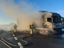 A lorry caught fire on the M6 between junctions 20 and 21 (Credit: North West Motorway Police)