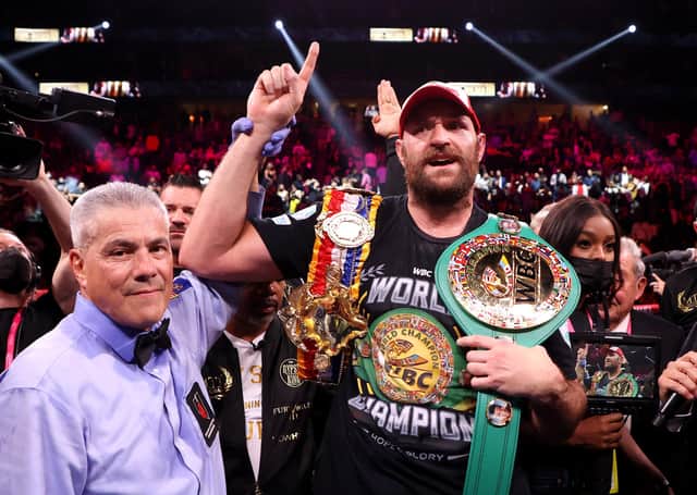 Morecambe ace Tyson Fury celebrates his 11th-round knockout win against Deontay Wilder after their WBC heavyweight title fight in Las Vegas (photo: Getty Images)