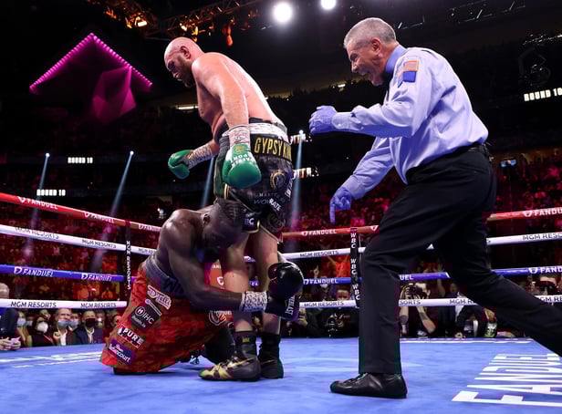 Tyson Fury puts Deontay Wilder on the canvas in the 11th round (Getty Images)