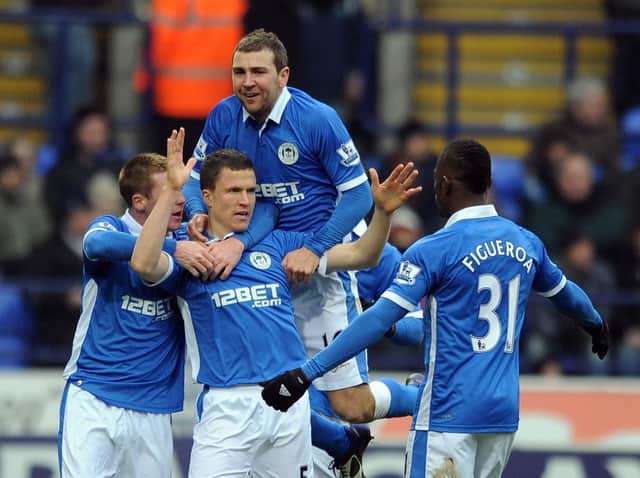 Gary Caldwell scores on Latics' last victory at Bolton, in February 2012