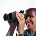 Yvonne Longley of Focalpoint Optics at Leigh Ornithological Society Open Day.