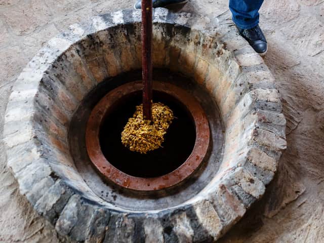Looking down into in a qvervi in a Georgian winery. Picture: Miles WIllis