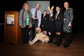 Derek Heyes visited St John Fisher with his dog Archie