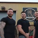 Lee Patterson, Sam Currie and Scott Turner, with The Warehouse Gym manager Kal Pasha