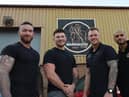 Lee Patterson, Sam Currie and Scott Turner, with The Warehouse Gym manager Kal Pasha
