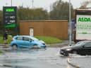 The roundabout outside Asda has flooded